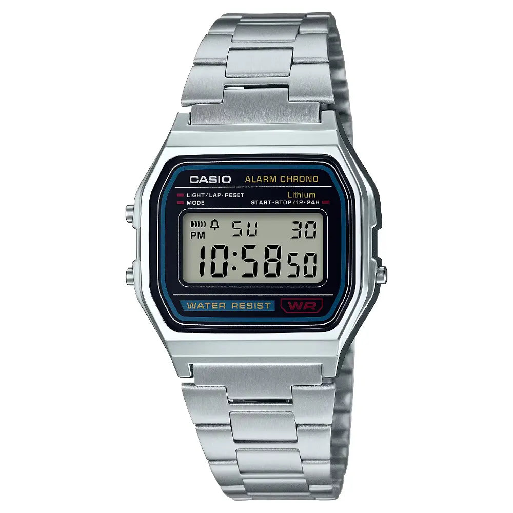 Casio Vintage Digital A158WA-1DF Black Dial Stainless Steel Unisex Watch