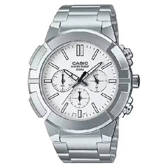 Casio Enticer MTP-E500D-7AVDF Chronograph Analog White Dial Stainless Steel Men's Watch
