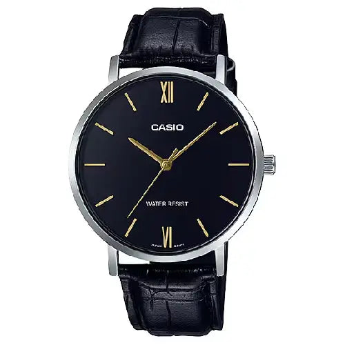 Casio Enticer Analog MTP-VT01L-1BUDF Black Dial Leather Strap Men's Watch