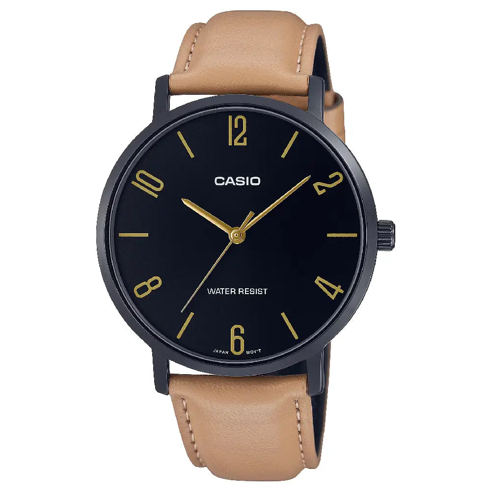 Casio Analog MTP-VT01BL-1BUDF Black Dial Leather Strap Men's Watch