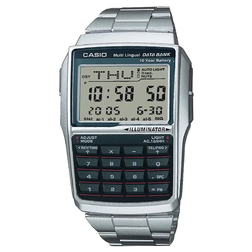 Casio Data Bank Digital DBC-32D-1ADF Black Dial Stainless Steel Unisex Watch