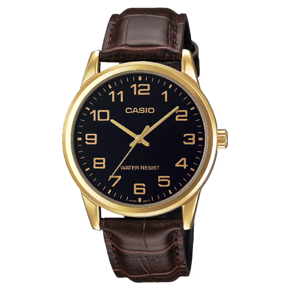 Casio Classic Analog MTP-V001GL-1BUDF Black Dial Leather Strap Men's Watch