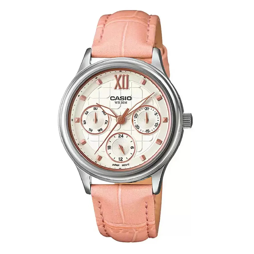 Casio Enticer Lady's Analog LTP-E306L-4AVDF Beige Dial Leather Strap Women's Watch