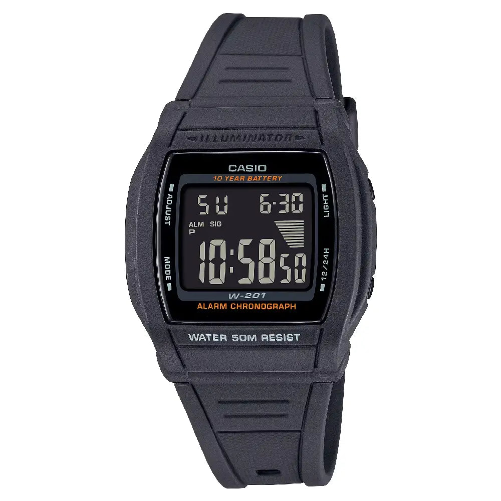 Casio Digital W-201-1BVDF Grey Display Resin Strap Men's Watch
