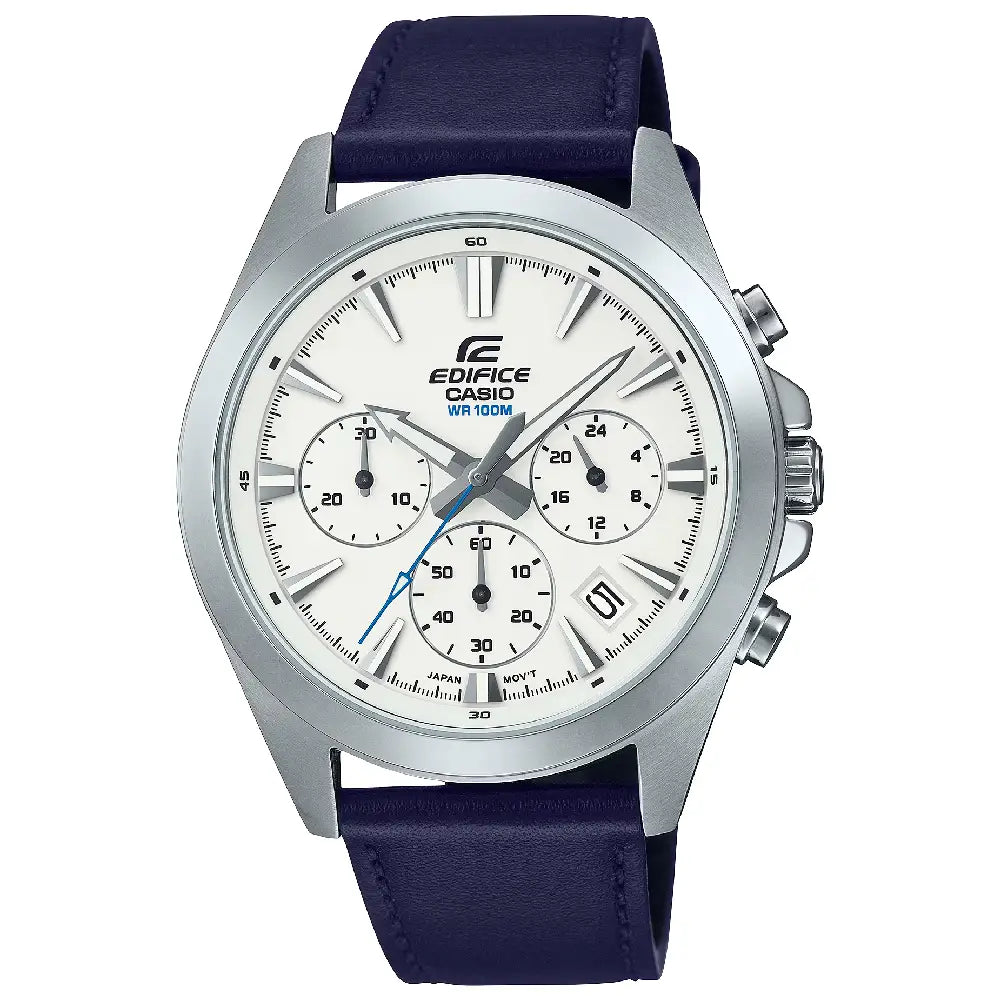 Casio Edifice EFV-630L-7AVUDF white dial 44mm leather men's watch front view