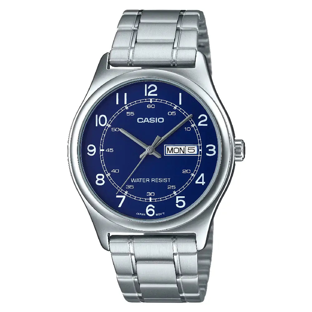 Casio Enticer MTP-V006D-2BUDF Day Date Analog Blue Dial Stainless Steel Men's Watch