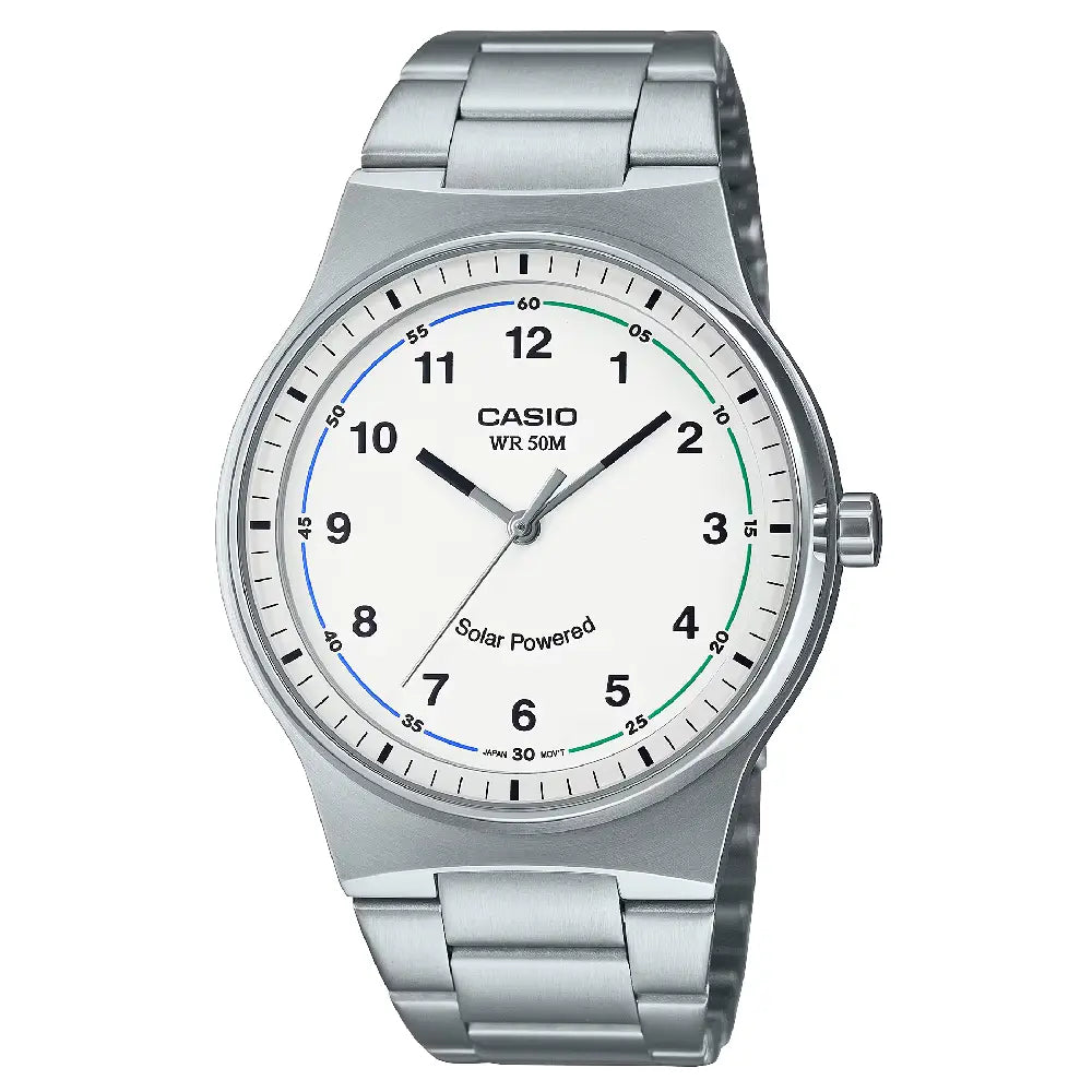 Casio Enticer MTP-RS105D-7BVDF Solar Powered Analog White Dial Stainless Steel Men's Watch