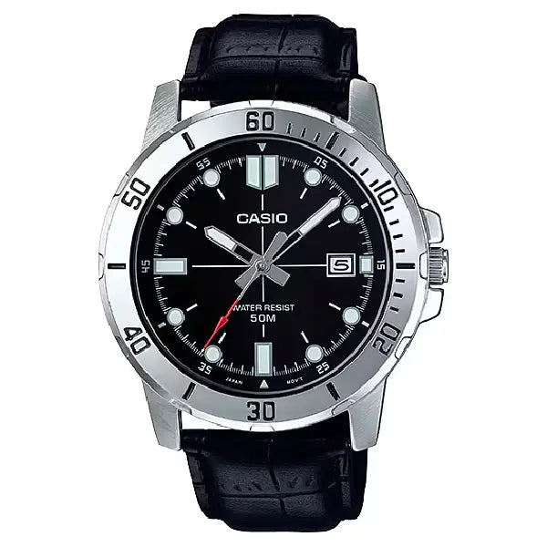 Casio Enticer Analog MTP-VD01L-1EVUDF Black Dial Leather Strap Men's Watch