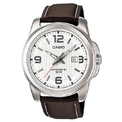 Casio Collection Analog MTP-1314L-7AVDF White Dial Leather Strap Men's Watch