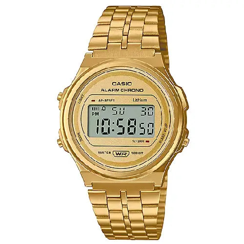 Casio Vintage Digital A171WEG-9ADF Gold Dial Stainless Steel Unisex Watch