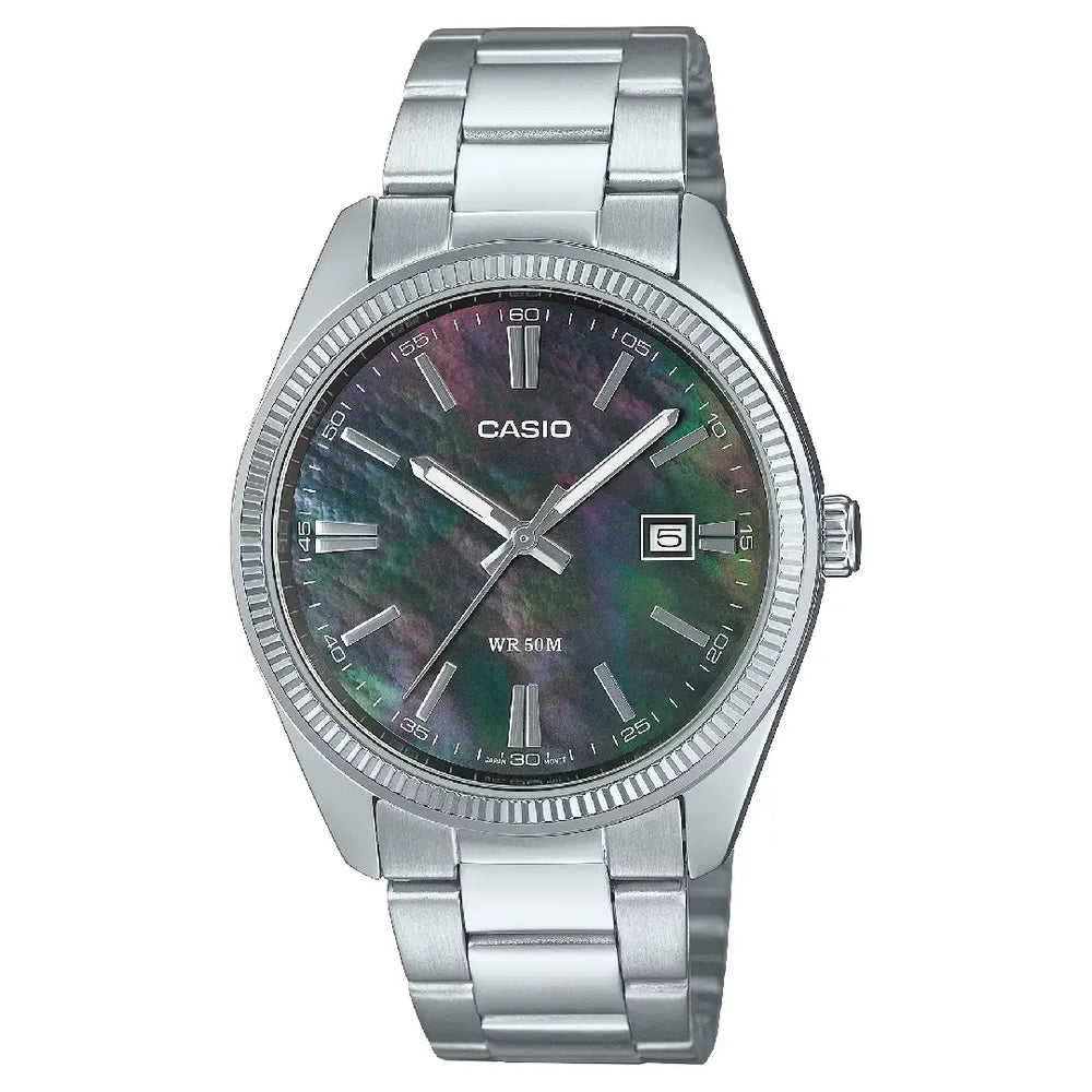 Casio Analog MTP-1302DS-1AVDF Mother of Pearl Black Dial Stainless Steel Men's Watch