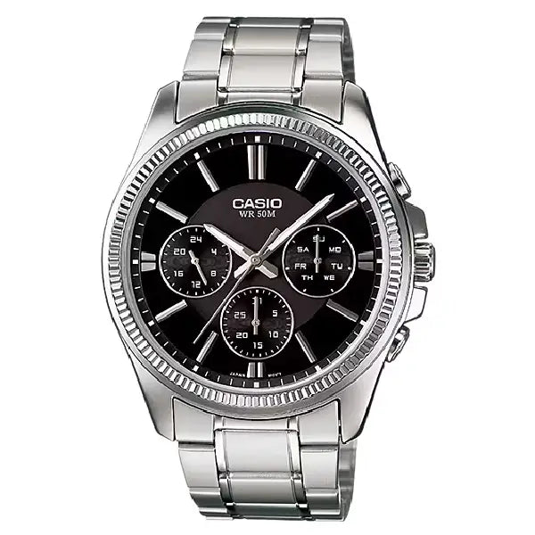 Casio Enticer Analog Multi-Dial MTP-1375D-1AVDF Black Dial 42mm Stainless Steel Men's Watch