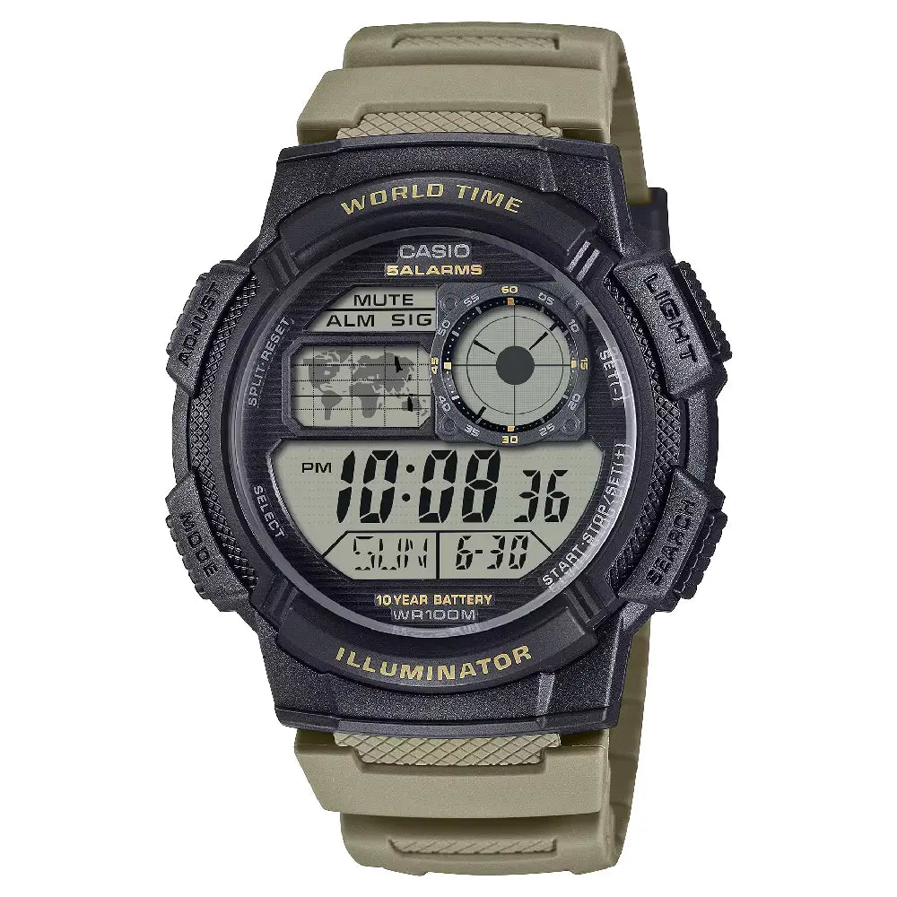 Casio World Time Digital AE-1000W-5AVDF Black Dial Resin Strap Men's Watch