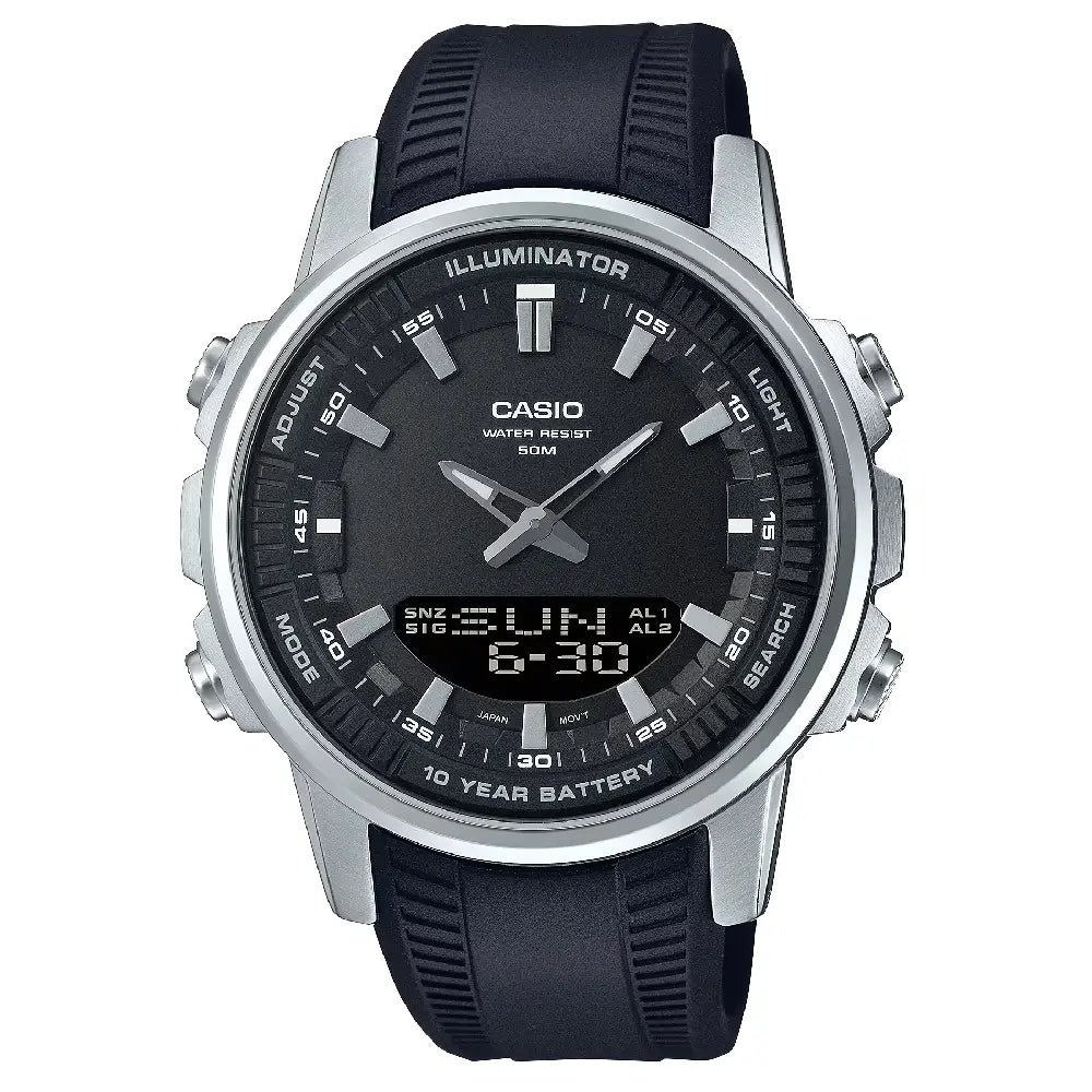 Casio Analog-Digital World Time AMW-880-1AVDF Black Dial Resin Strap Men's Watch