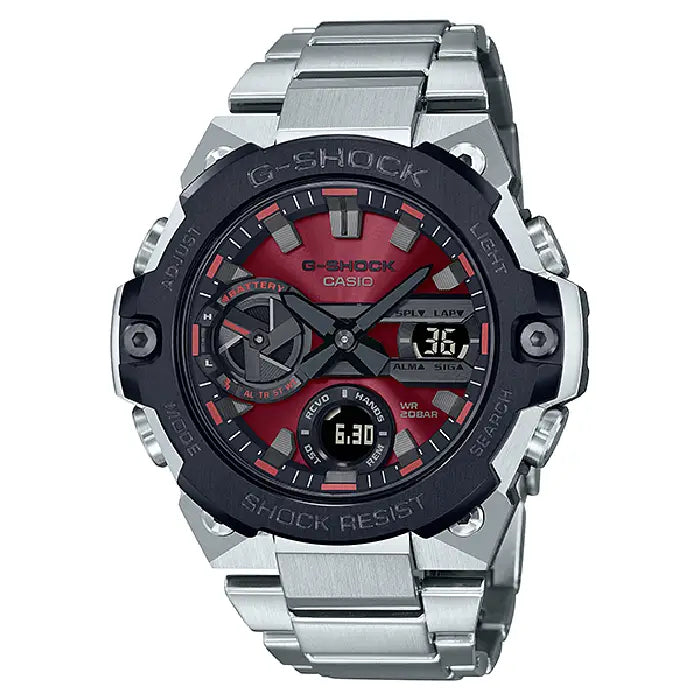 Casio G Shock G-STEEL Analog-Digital Tough Solar Bluetooth GST-B400AD-1A4 Red Vapor Dial Stainless Steel Men's Watch