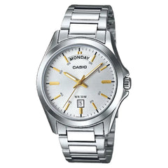 Casio Enticer Analog Day-Date MTP-1370D-7A2VDF Silver Dial Stainless Steel Men's Watch