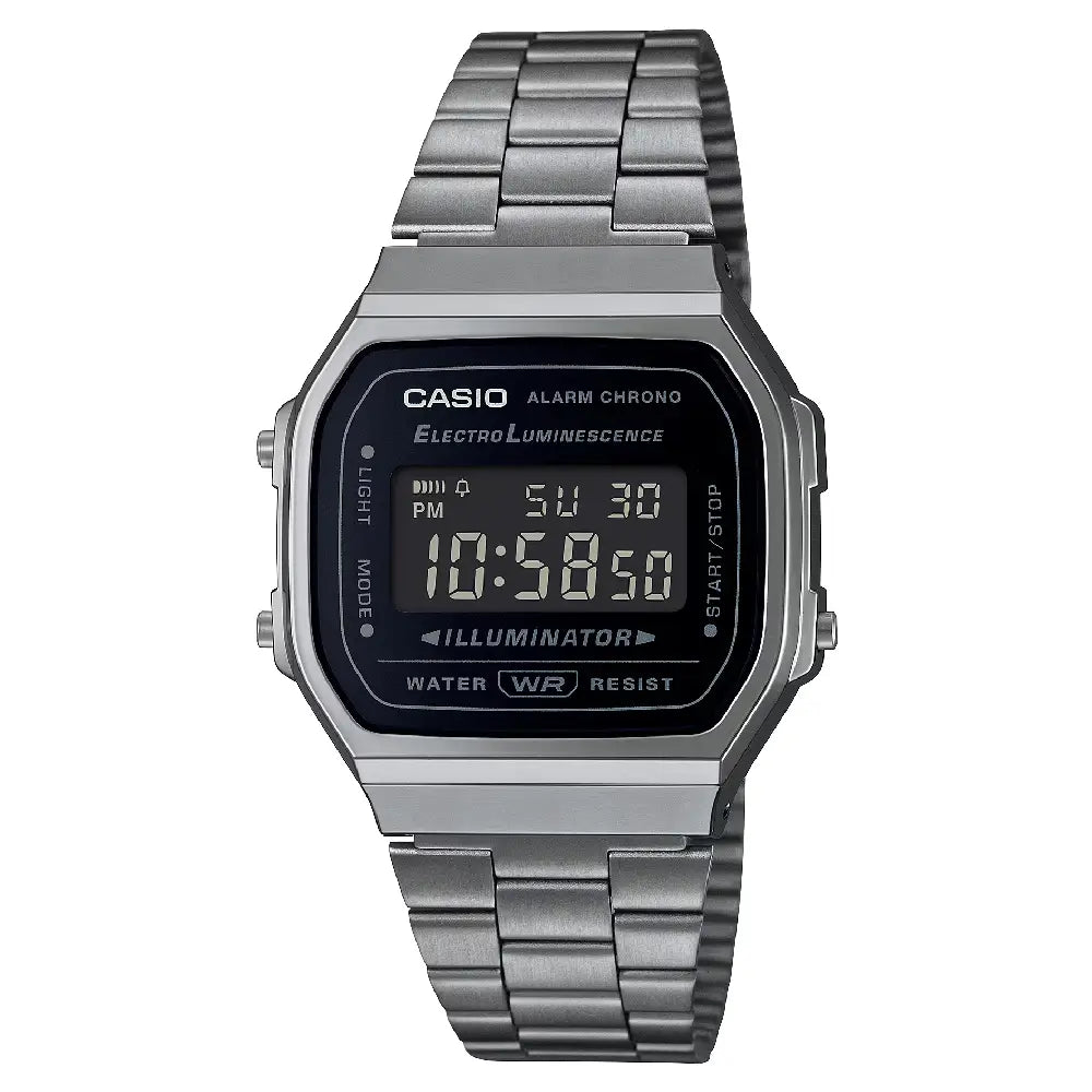 Casio Vintage Digital A168WGG-1BDF Black Dial Stainless Steel Unisex Watch