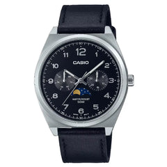 Casio Enticer MTP-M300L-1AVDF Multi-Hand Moon Phase Analog Black Dial Leather Strap Men's Watch