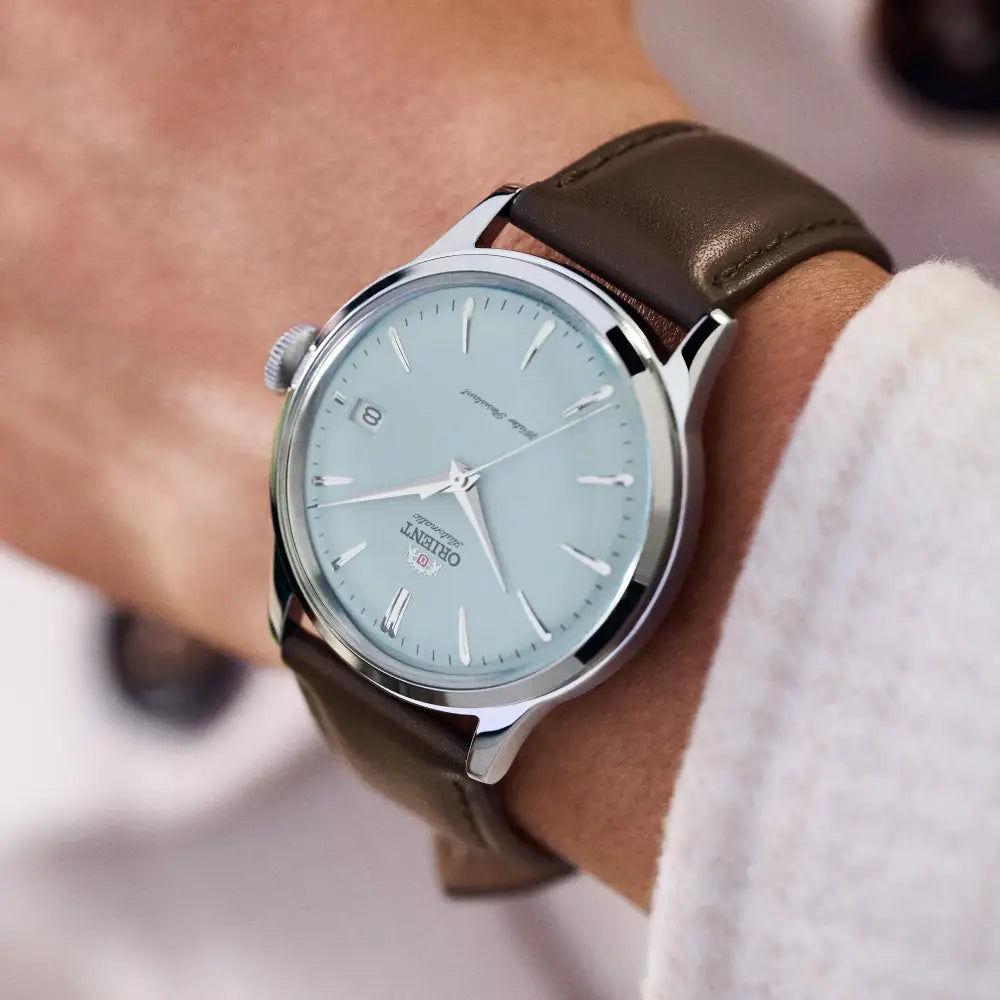 Orient Bambino Version 7 Automatic RA-AC0M14L30B Light Blue Dial Leather Strap Men's Watch