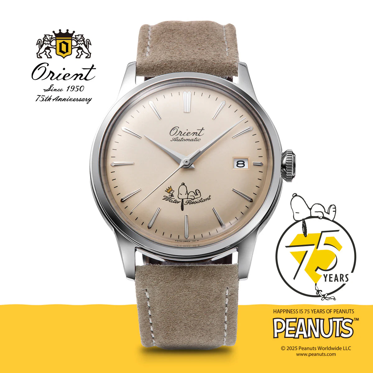 Orient x Peanuts Automatic RA-AC0M17G30B Ivory Dial Leather Strap Men's Watch