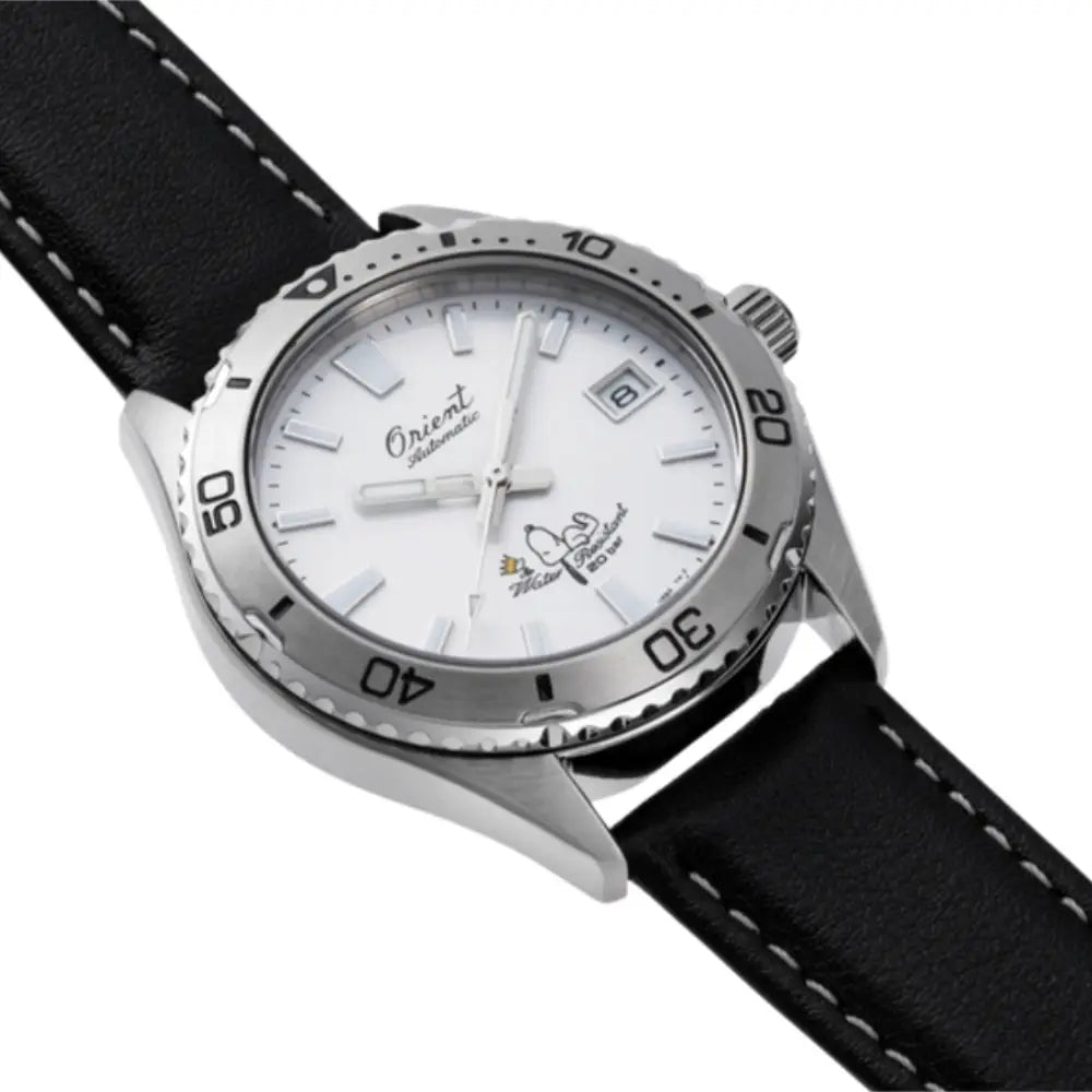 Orient x Peanuts Automatic RA-AC0Q08S30B White Dial Leather Strap Men's Watch