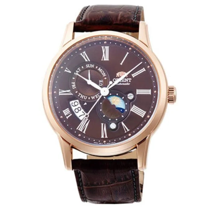 Orient RA-AK0009T Sun & Moon Automatic Brown Dial Leather Strap Men's Watch