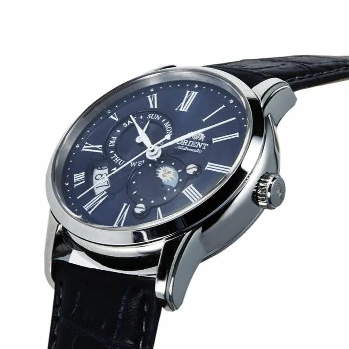 Orient RA-AK0011D Sun & Moon Automatic Blue Dial Leather Strap Men's Watch