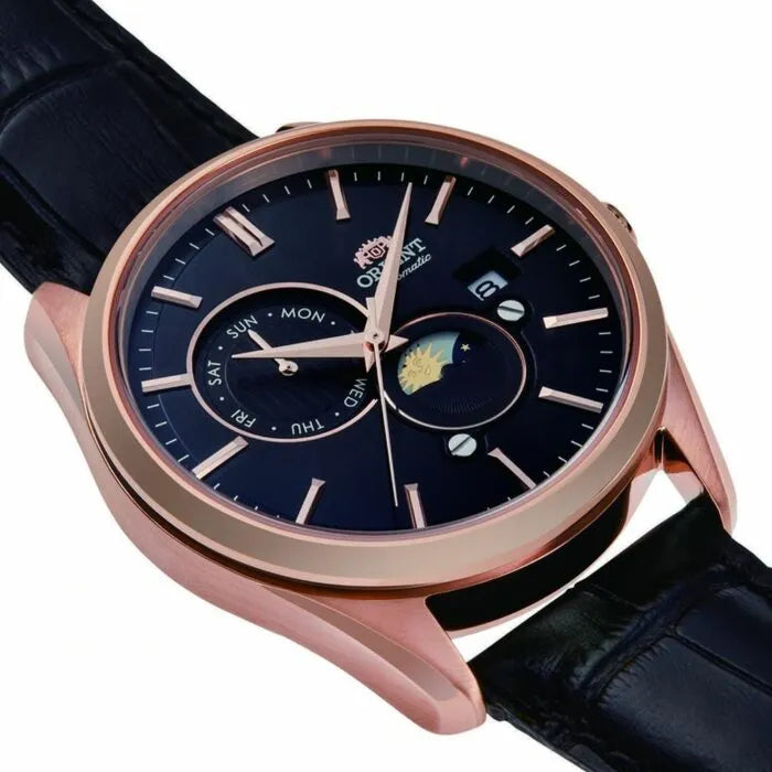 Orient RA-AK0309B Sun & Moon Phase Automatic Leather Strap Men's Watch