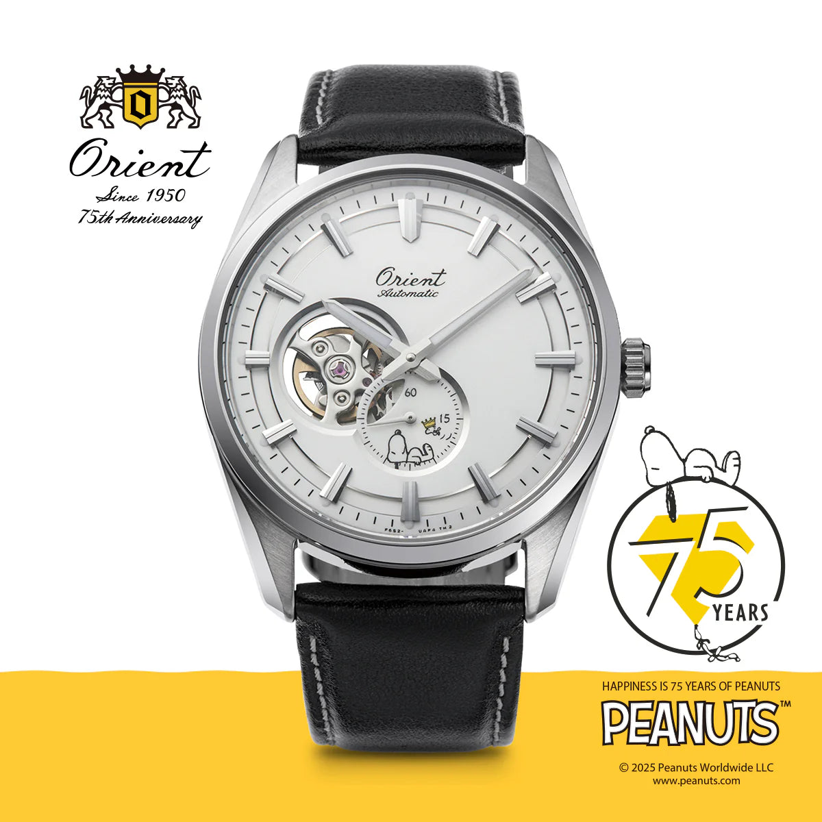 Orient x Peanuts Contemporary Automatic RA-AR0011S30B White Dial Leather Strap Men's Watch