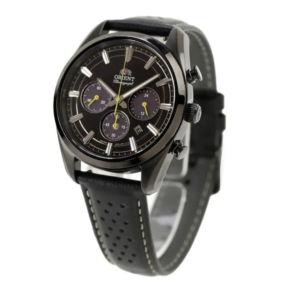 Orient Limited Edition Contemporary Solar Quartz RN-TX0307B Black Dial Leather Strap Men's Watch