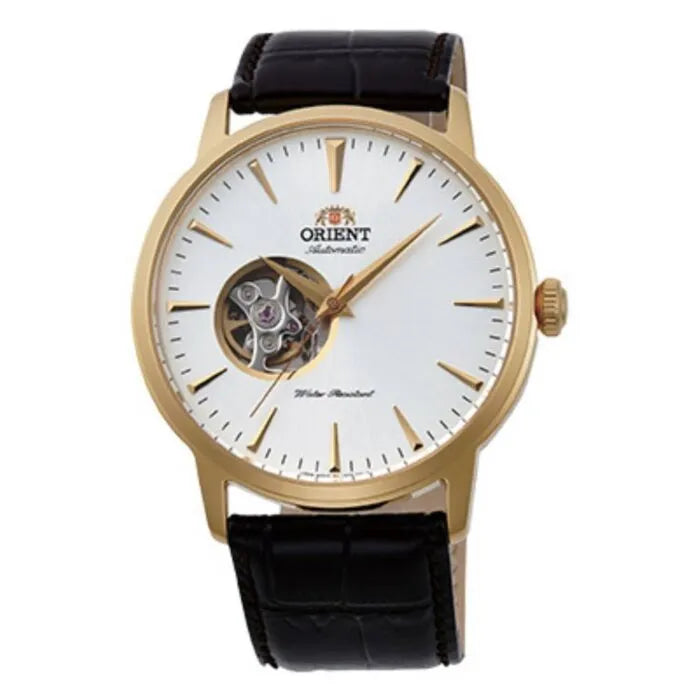 Orient SAG02003W Automatic Semi-Skeleton White Dial Leather Strap Men’s Watch