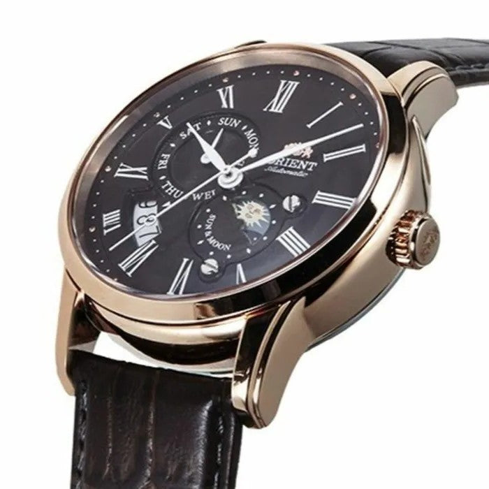 Orient RA-AK0009T Sun & Moon Automatic Brown Dial Leather Strap Men's Watch