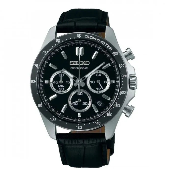 Seiko Spirit SBTR021 Chronograph Black Dial Leather Strap Men’s Watch