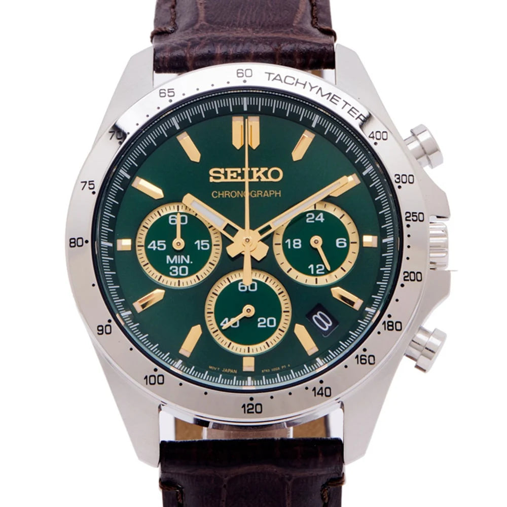 Seiko Spirit Chronograph SBTR017 Green Dial 39.8mm Leather Strap Men's Watch
