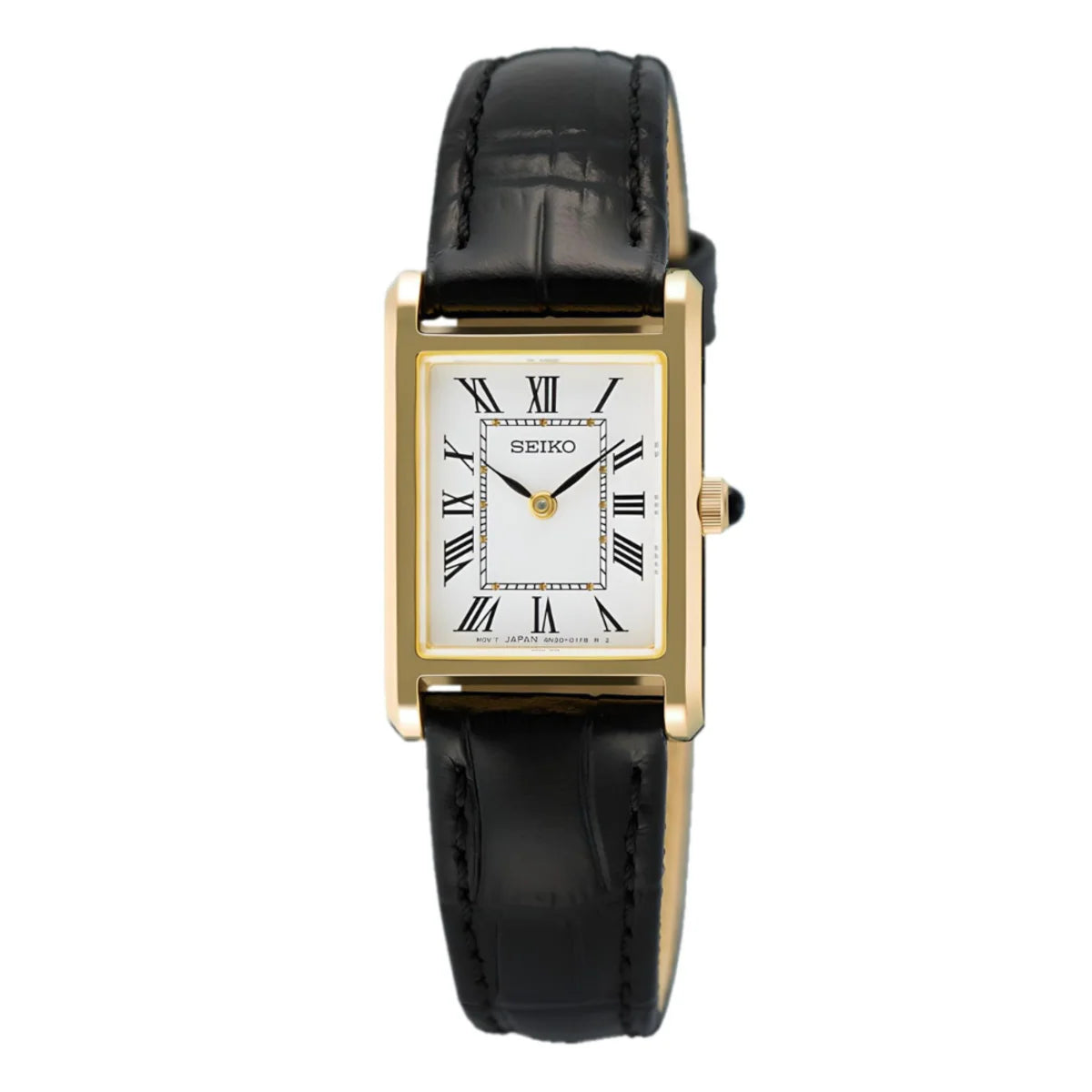 Seiko Essentials SWR108P1 (Seiko Tank) Rectangular Case with White Dial  Leather Strap Women's Watch