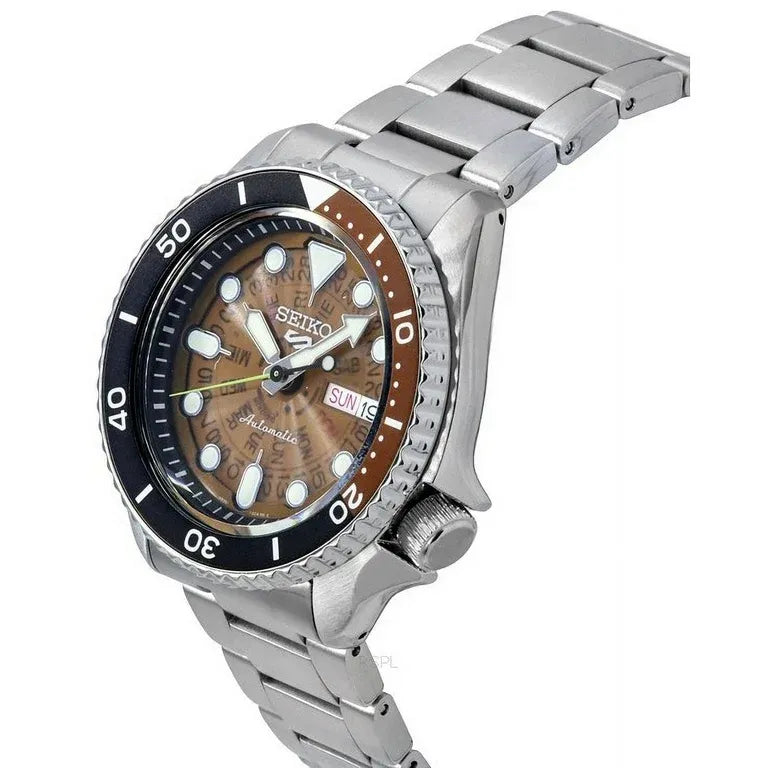 Seiko 5 SRPJ47K1 Sports Automatic Skeleton Brown Dial Stainless Steel Men's Watch