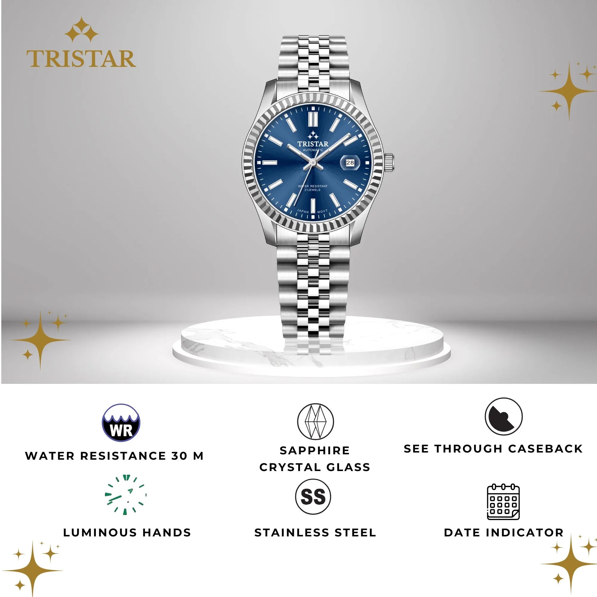 Tristar RD-Series Automatic Navy Blue Dial 40mm Stainless Steel Men's Watch - RD31DMSSM02