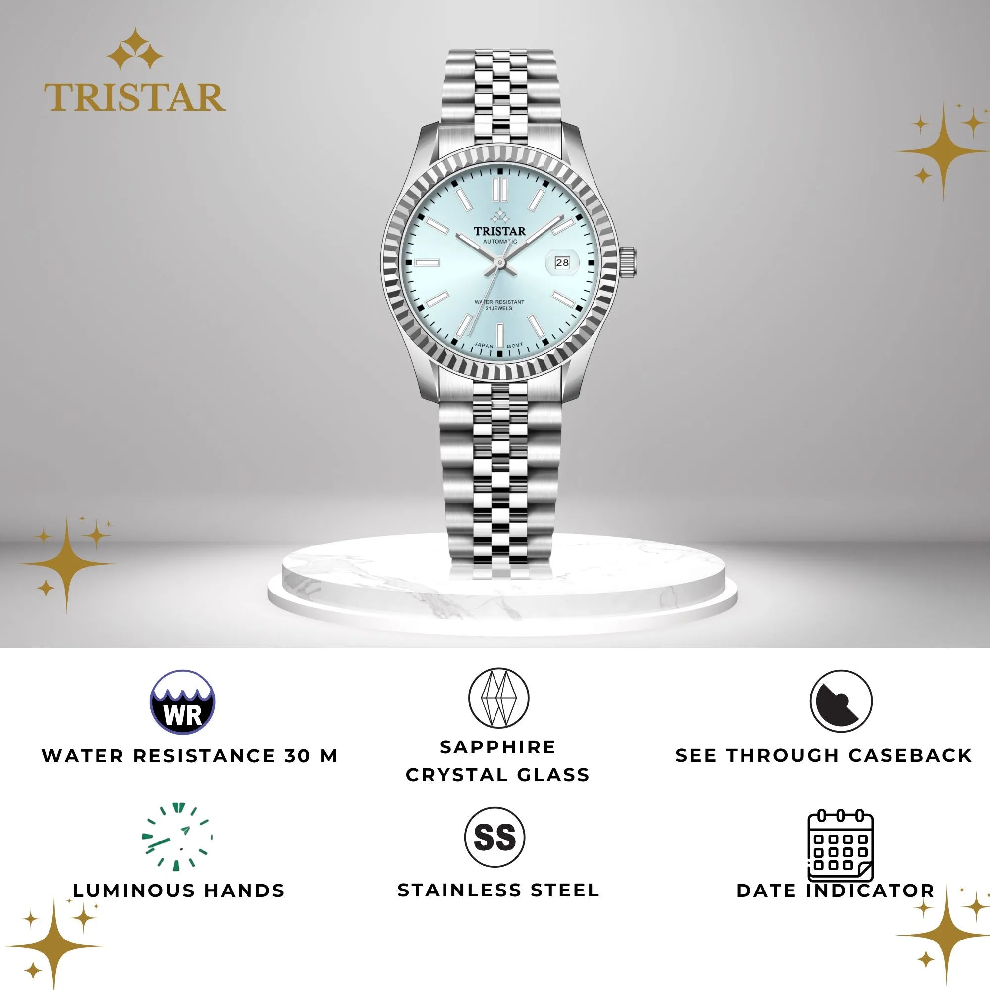Tristar RD-Series Automatic Tiffany Dial 40mm Stainless Steel Men's Watch - RD31NMSSM02