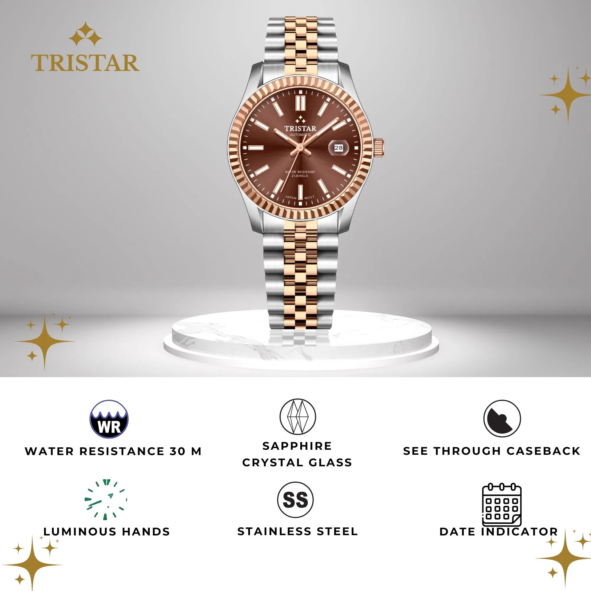 Tristar RD-Series Automatic Brown Dial 40mm Stainless Steel Men's Watch - RD31TMRTM02