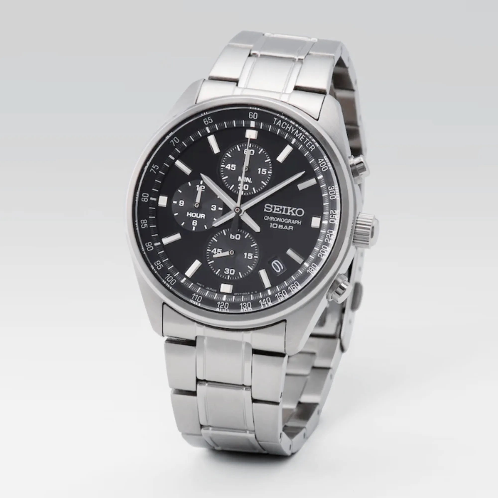 Seiko Chronograph SSB379P1 Black Dial Quartz Stainless Steel Men's Watch