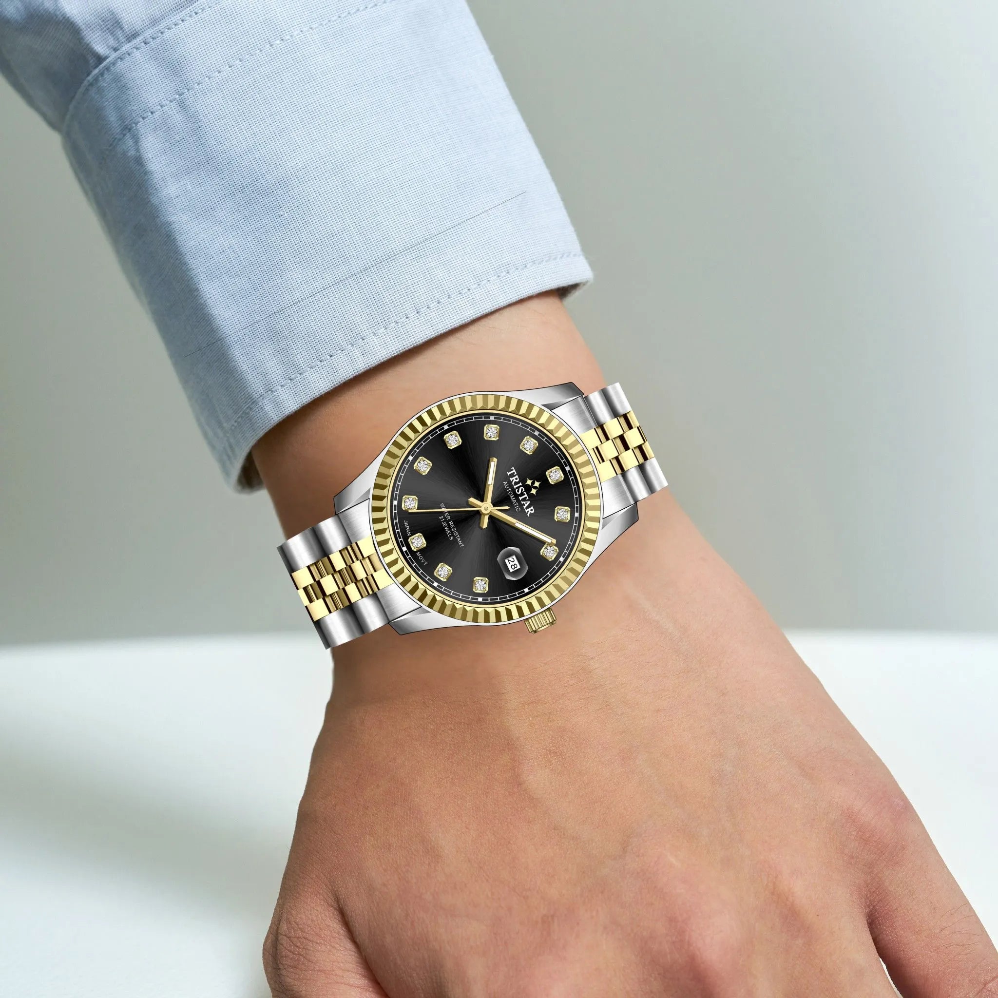 Tristar RD-Series Automatic Black Stone Dial 40mm Stainless Steel Men's Watch - RD41BM2TM02
