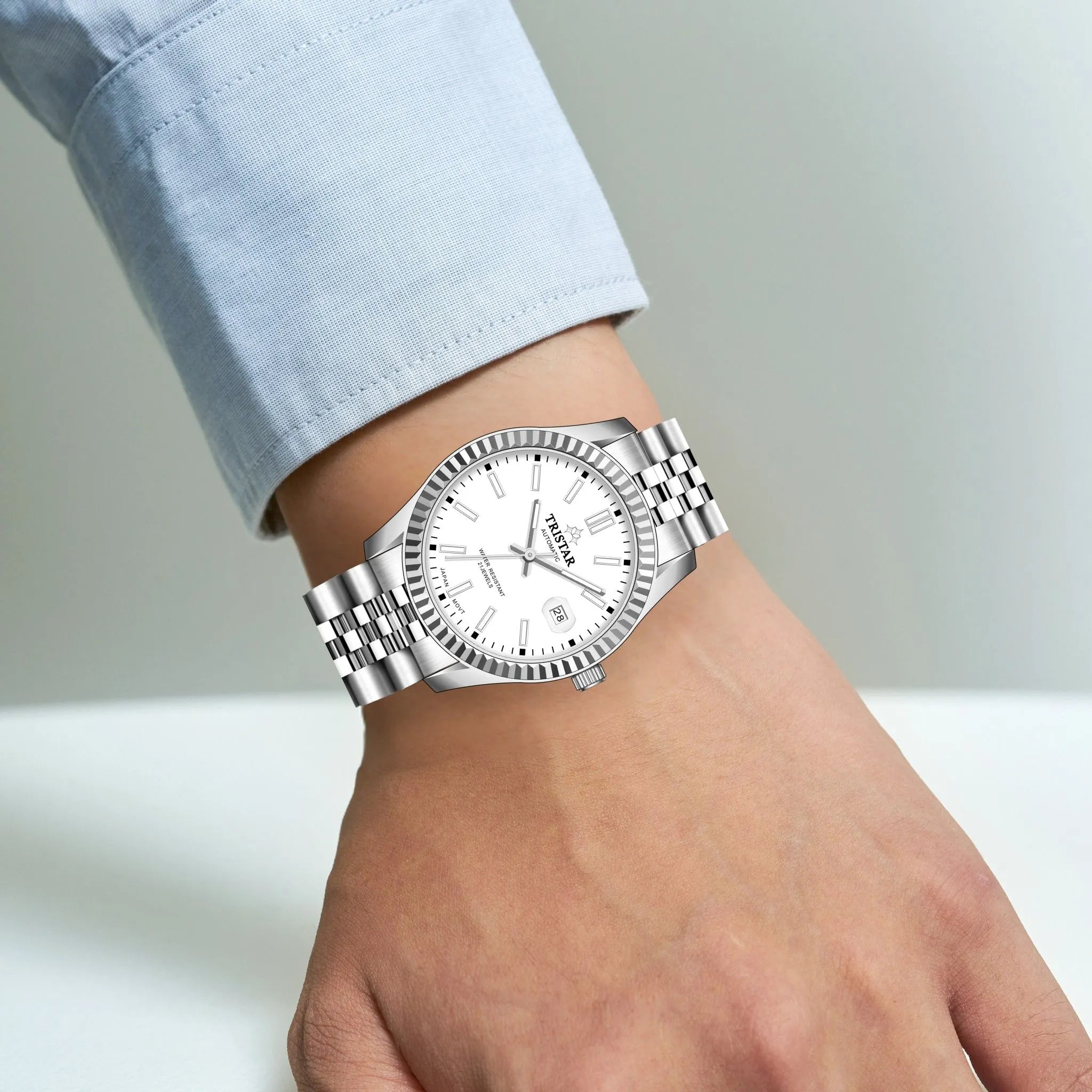 Tristar RD-Series Automatic White Dial 40mm Stainless Steel Men's Watch - RD31WMSSM02