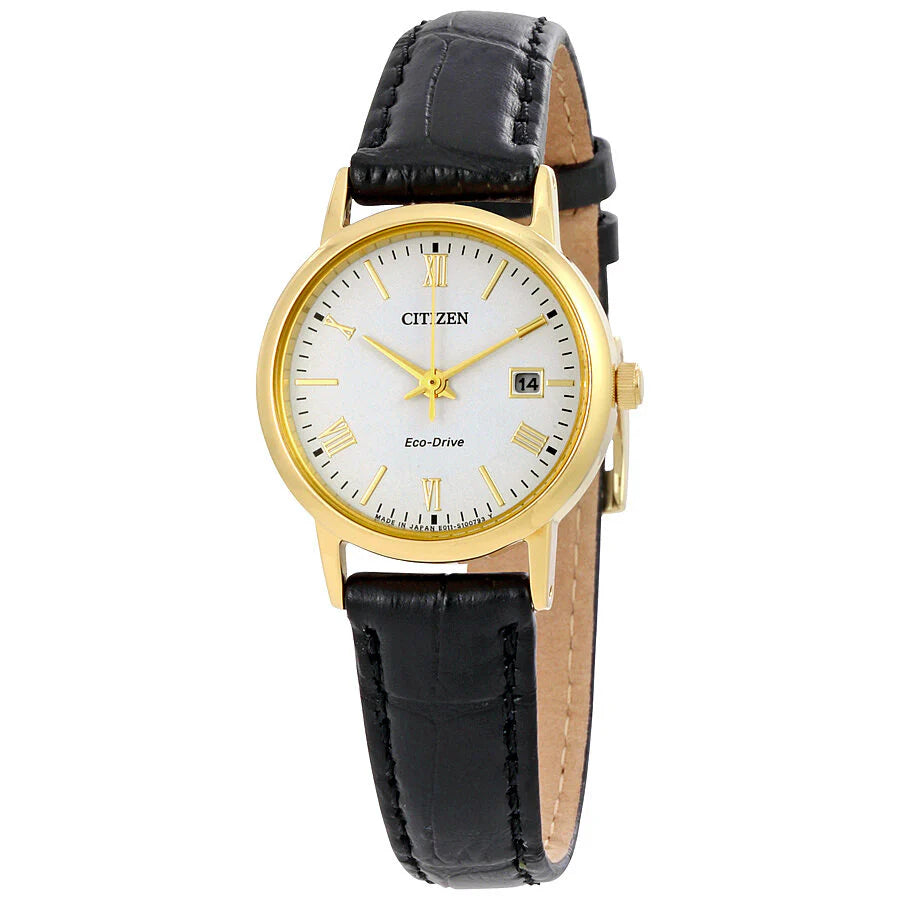 Citizen Eco-Drive Analog EW1582-03A  White Dial Leather Strap Women's Watch