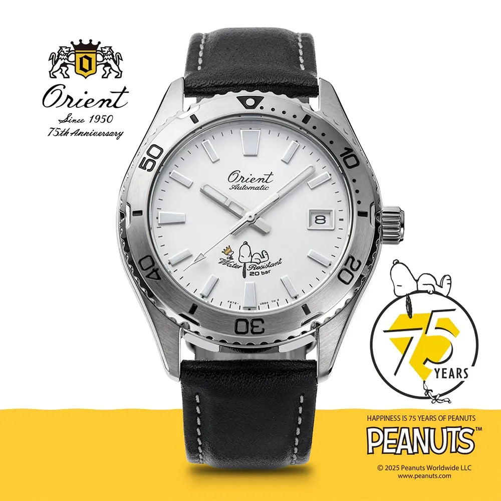 Orient x Peanuts Automatic RA-AC0Q08S30B White Dial Leather Strap Men's Watch