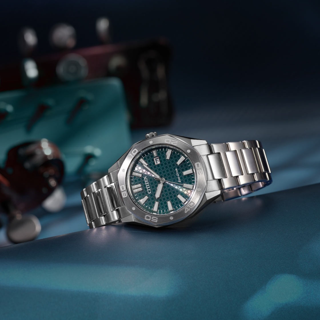 Citizen BM7630-80X eco drive watch green dial front view