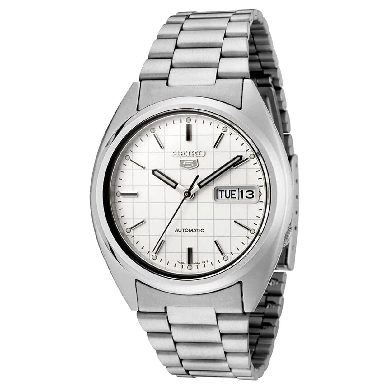 Seiko Series 5 SNXF05K1  Automatic White Grid Dial Stainless Steel Men's Watch