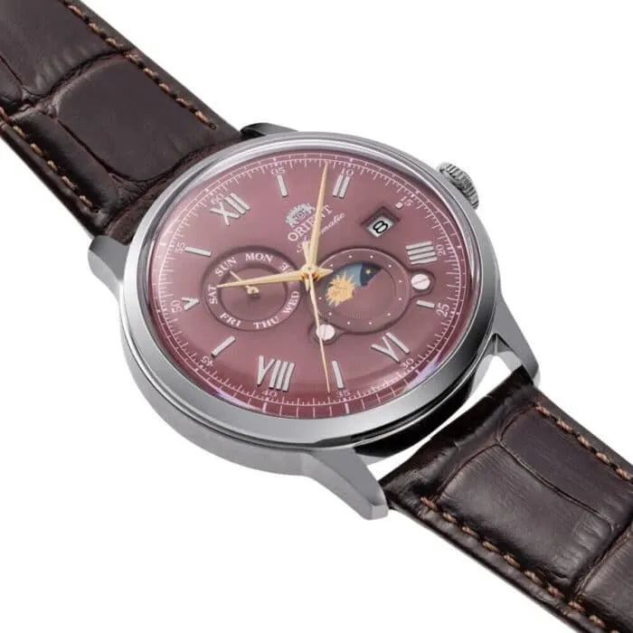 Orient Sun and Moon RA-AK0807R 75 Anniversary 2025 Release Rare Bordeaux Day/Date Roman Numeral Dial Men's Watch