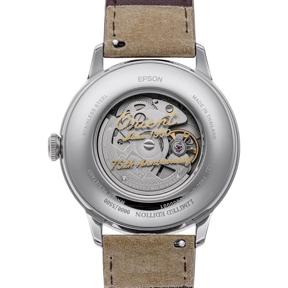 Orient Bambino Sun & Moon 75th Anniversary RA-AK0808S Limited Edition White Dial Leather Strap Men's Watch