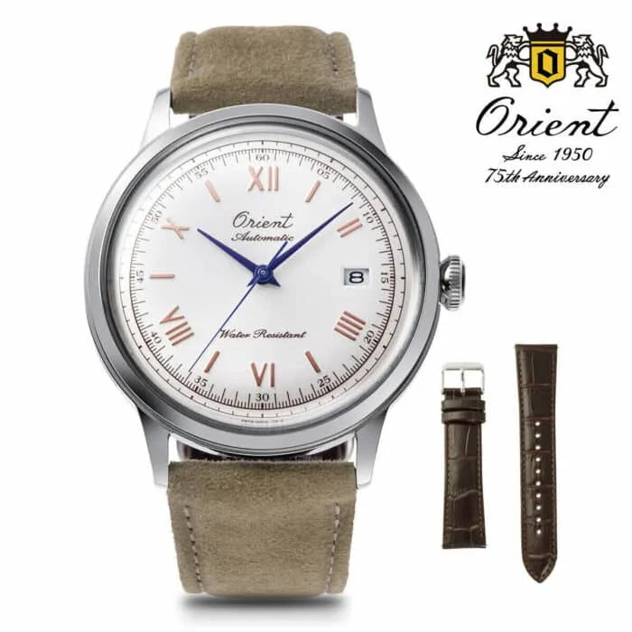 Orient Bambino Automatic 75th Anniversary RA-AC0027S Limited Edition White DIal Leather Strap Watch