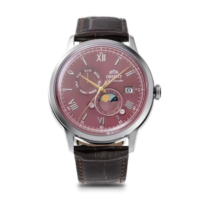Orient Sun and Moon RA-AK0807R 75 Anniversary 2025 Release Rare Bordeaux Day/Date Roman Numeral Dial Men's Watch
